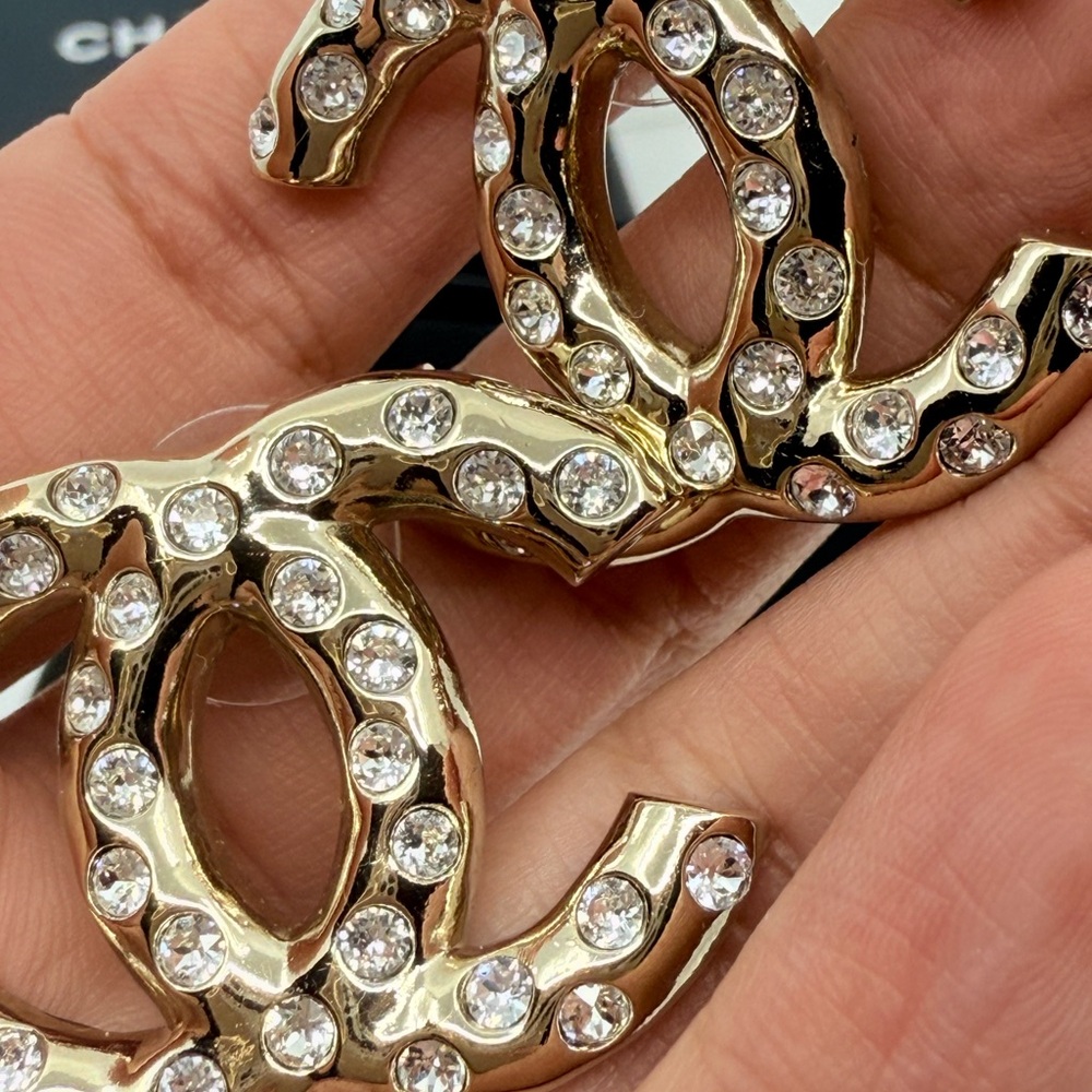 CHANEL Large Gold CC Crystal Accent Statement Earrings - Picture 4 of 11